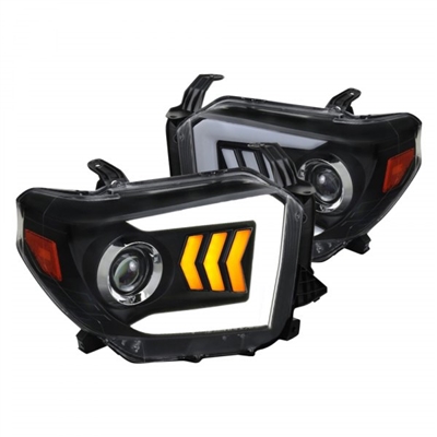 2014 - 2021 Toyota Tundra Projector Sequential Light Bar DRL Headlights - Black