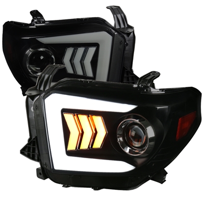 2014 - 2021 Toyota Tundra Projector Sequential Light Bar DRL Headlights - Black/Smoke