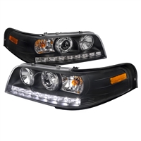 1998 - 2011 Ford Crown Victoria Projector DRL Headlights - Black