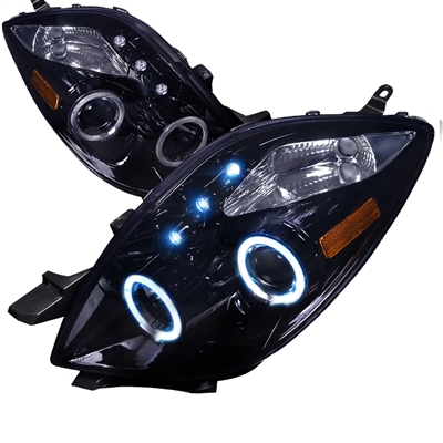 2006 - 2008 Toyota Yaris Hatchback Projector LED Halo Headlights - Black/Smoke