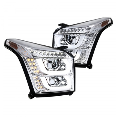 2015 - 2018 GMC Yukon Projector Light Bar DRL Headlights - Chrome