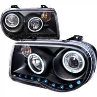 2005 - 2010 Chrysler 300C Projector CCFL Halo Headlights - Black