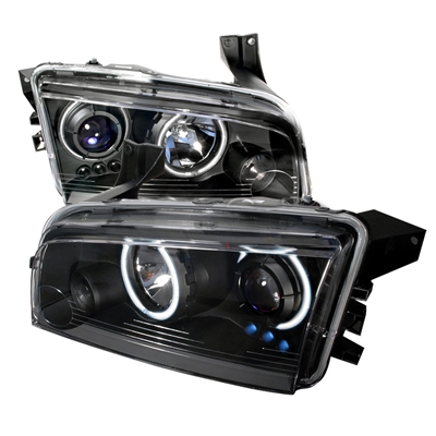 2006 - 2010 Dodge Charger Projector CCFL Halo Headlights - Black