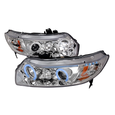 2006 - 2011 Honda Civic 2Dr Projector CCFL Halo Headlights - Chrome