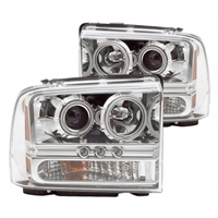 2005 - 2007 Ford Super Duty Projector CCFL Halo Headlights - Chrome