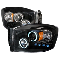 2006 - 2008 Dodge Ram 1500 Projector CCFL Halo Headlights - Black