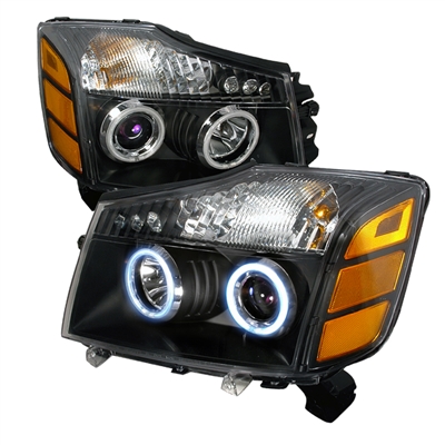 2004 - 2014 Nissan Titan Projector CCFL Halo Headlights - Black