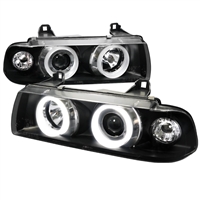 1992 - 1998 BMW 3-Series E36 2Dr Projector CCFL Halo Headlights - Black