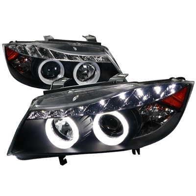 2006 - 2008 BMW 3-Series E90 Projector CCFL Halo Headlights - Black