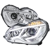 2001 - 2007 Mercedes C-Class 4Dr Projector Light Bar DRL Headlights - Chrome