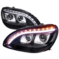 2000 - 2006 Mercedes S-Class Projector Light Bar DRL Headlights - Black