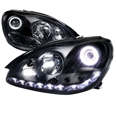 2000 - 2006 Mercedes S-Class Projector DRL LED Halo Headlights - Black