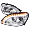 2000 - 2006 Mercedes S-Class Projector DRL LED Halo Headlights - Chrome