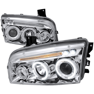 2006 - 2010 Dodge Charger Projector LED Halo Headlights - Chrome