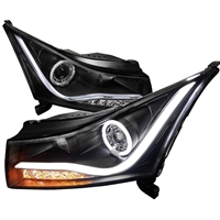 2011 - 2014 Chevy Cruze Projector Light Bar DRL LED Halo Headlights - Black