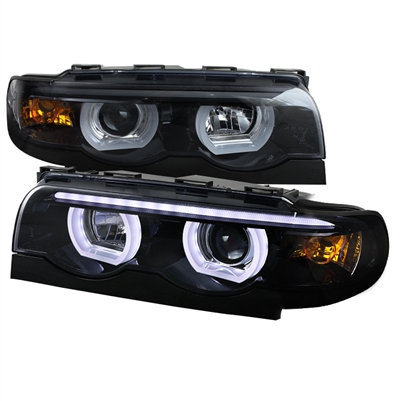 1995 - 2001 BMW 7-Series E38 Projector DRL LED Halo Headlights - Black/Smoke