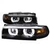 1995 - 2001 BMW 7-Series E38 Projector DRL LED Halo Headlights - Black