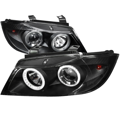 2006 - 2008 BMW 3-Series E90 Projector LED Halo Headlights - Black