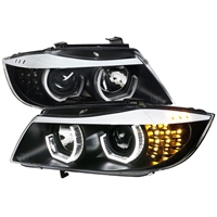 2009 - 2013 BMW 3-Series E90 Projector LED Halo Headlights - Black