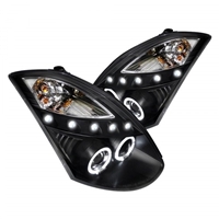 2003 - 2007 Infiniti G35 Coupe Projector DRL LED Halo Headlights - Black