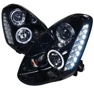 2005 - 2006 Infiniti G35 Sedan Projector DRL LED Halo Headlights - Black/Smoke