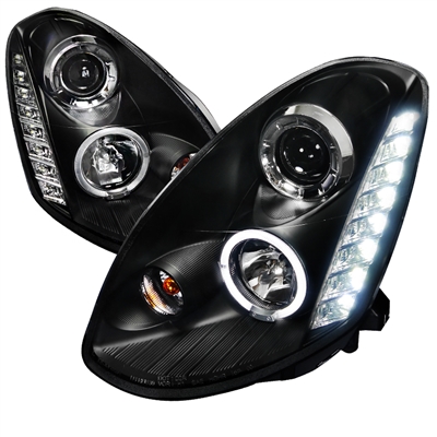 2005 - 2006 Infiniti G35 Sedan Projector DRL LED Halo Headlights - Black