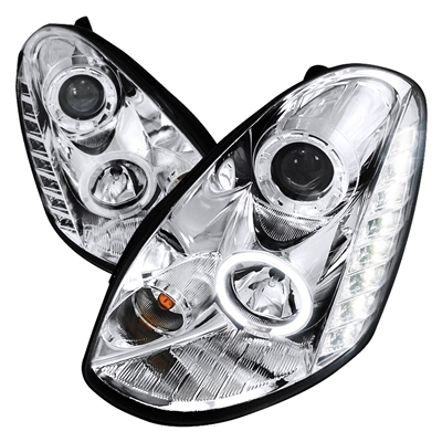 2005 - 2006 Infiniti G35 Sedan Projector DRL LED Halo Headlights - Chrome