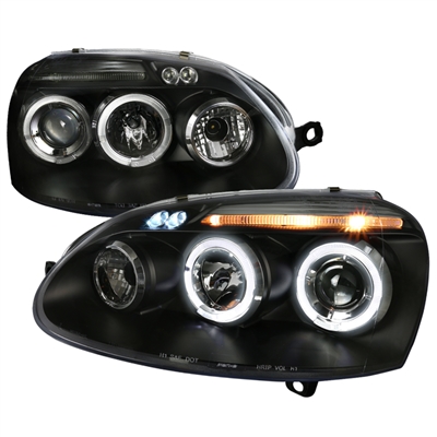 2006 - 2009 Volkswagen Jetta Projector LED Halo Headlights - Black