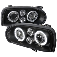 1993 - 1998 Volkswagen Golf Projector LED Halo Headlights - Black