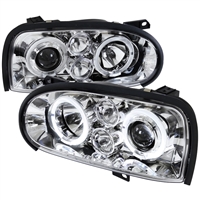 1993 - 1998 Volkswagen Golf Projector LED Halo Headlights - Chrome