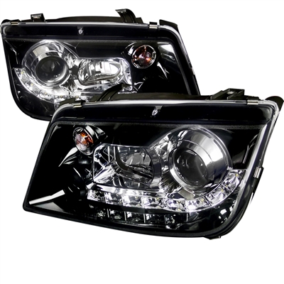 1999 - 2005 Volkswagen Jetta Projector DRL Headlights - Black/Smoke