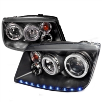 1999 - 2005 Volkswagen Jetta Projector LED Halo Headlights - Black