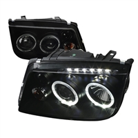 1999 - 2005 Volkswagen Jetta Projector LED Halo Headlights - Black/Smoke