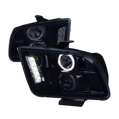 2005 - 2009 Ford Mustang Projector DRL LED Halo Headlights - Black/Smoke