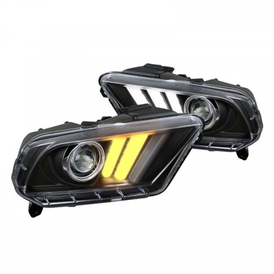 2010 - 2012 Ford Mustang Projector Switchback Light Bar DRL Headlights - Matte Black