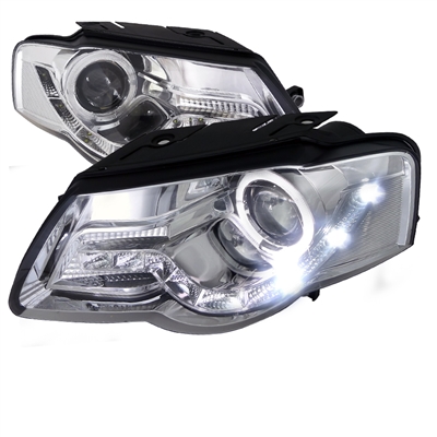2006 - 2010 Volkswagen Passat Projector DRL LED Halo Headlights - Chrome