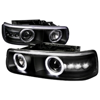 2000 - 2006 Chevy Tahoe Projector LED Halo Headlights - Black