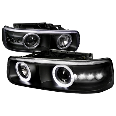 2000 - 2006 Chevy Suburban Projector LED Halo Headlights - Black