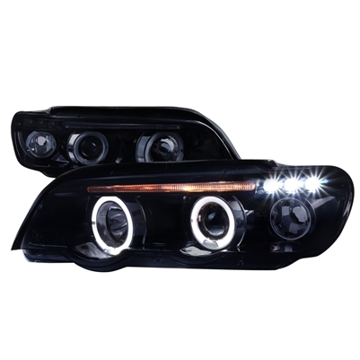 2000 - 2003 BMW X5 Projector LED Halo Headlights - Black/Smoke