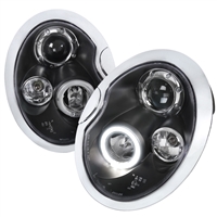 2005 - 2008 Mini Cooper Convertible Projector LED Halo Headlights - Black