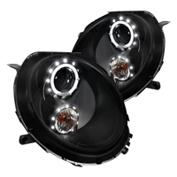 2009 - 2015 Mini Cooper Convertible Projector LED Halo Headlights - Black