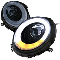 2009 - 2015 Mini Cooper Convertible Projector Light Bar DRL Headlights - Black/Smoke