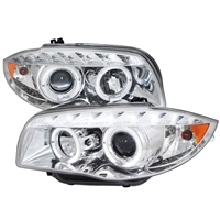 2008 - 2013 BMW 1-Series E88 Projector LED Halo Headlights - Chrome