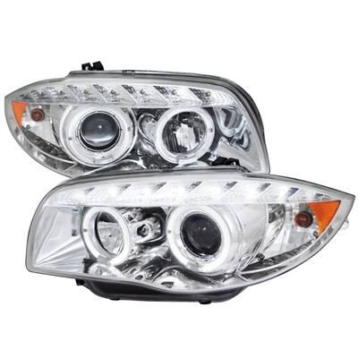 2008 - 2013 BMW 1-Series E88 Projector LED Halo Headlights - Chrome