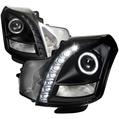 2004 - 2007 Cadillac CTS-V Projector DRL LED Halo Headlights - Black