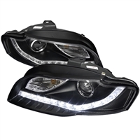 2005 - 2008 Audi S4 Projector Light Bar DRL Headlights - Black