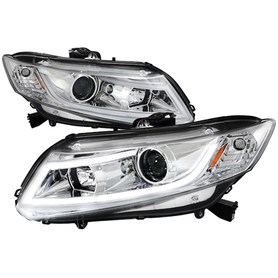 2012 - 2013 Honda Civic 2Dr Projector Light Bar DRL Headlights - Chrome