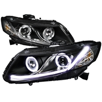 2012 - 2013 Honda Civic 2Dr Projector DRL LED Halo Headlights - Black