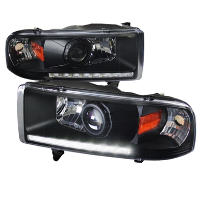 1994 - 2002 Dodge Ram 2500 Projector DRL Headlights - Black