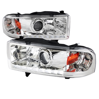 1994 - 2002 Dodge Ram 2500 Projector DRL Headlights - Chrome